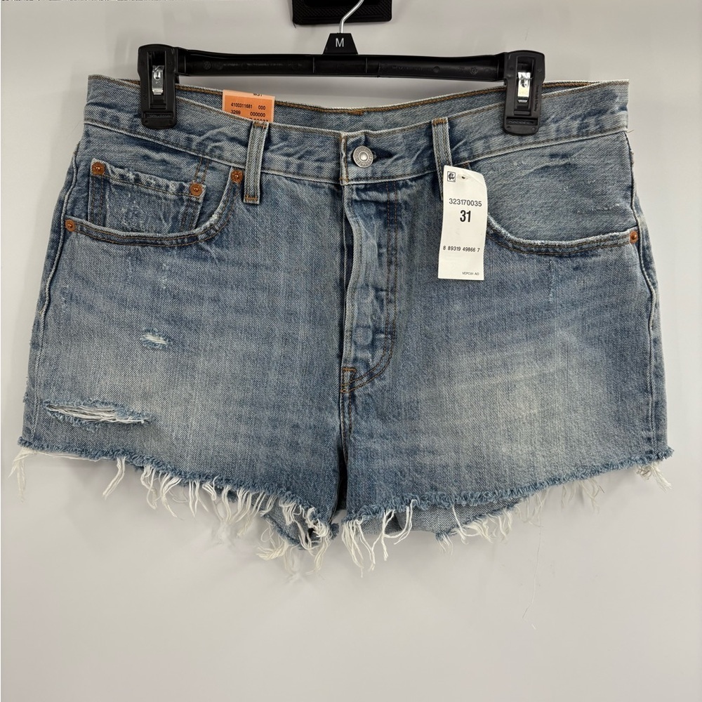 Levi's blue 501 Button Fly Cut Off Distressed summer Jean Shorts size  32 NWT